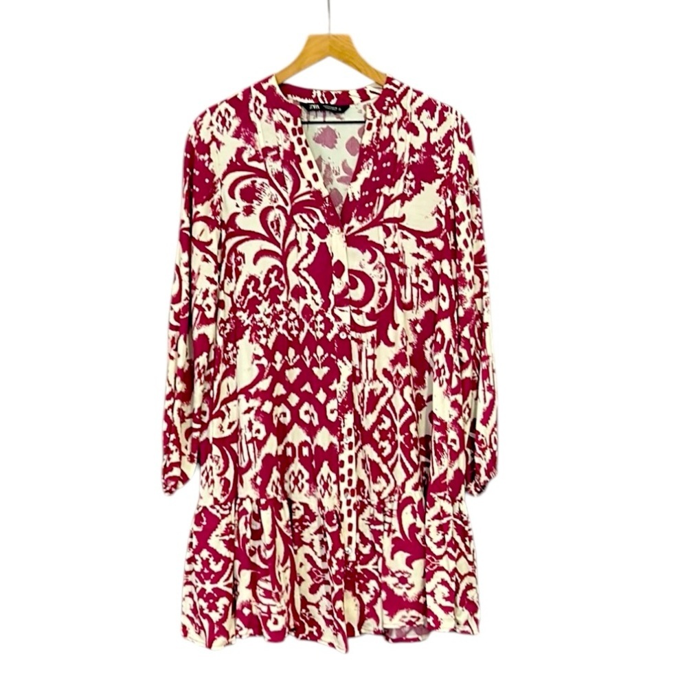 Zara Printed V-Neck Long Sleeve Ruffle Dress Women’s Size Small - Picture 9 of 9